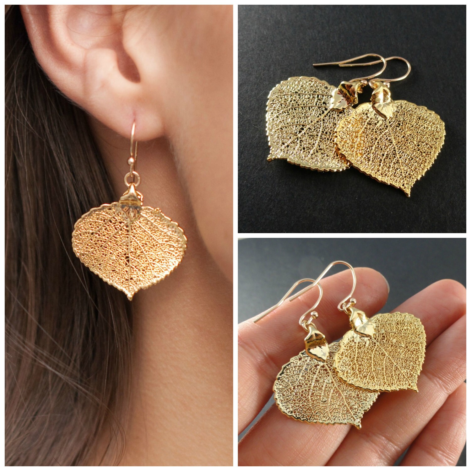 Real Leaf earrings Aspen leaf jewelry Choose GOLD by BriguysGirls