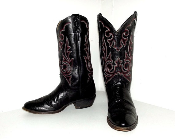 Black leather cowboy boots Justin brand by honeyblossomstudio