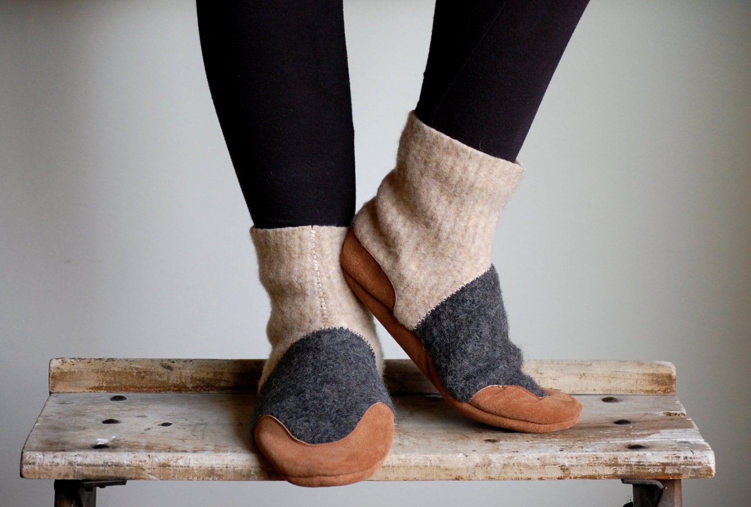 Wool Slipper Socks Leather Soles Eco Friendly Men by WoolyBaby