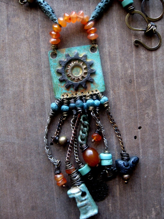 Items similar to Handmade Mixed Media Art Necklace, Bohemian Necklace