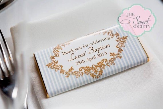 BOY DAMASK BAPTISM Party Printable Candy Bar Wrappers - Blue and Brown Il_570xn