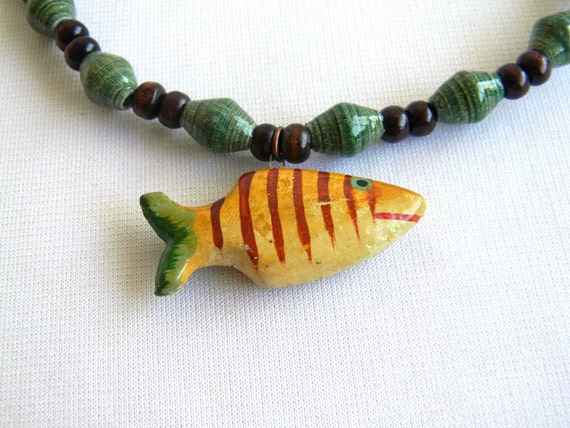 Paper Bead Jewelry - Kids Fish Necklace - # 206 by BeadAmigas