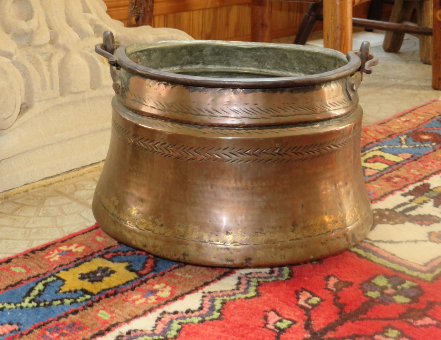 Vintage Large Turkish Copper Pot With Handle 7945