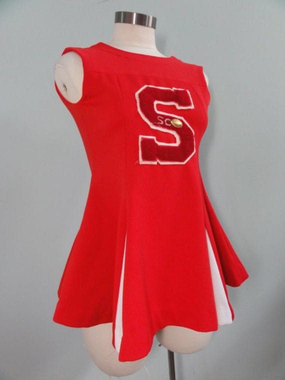 Vintage Cheerleader Uniform Dress with Letterman S Patch Red