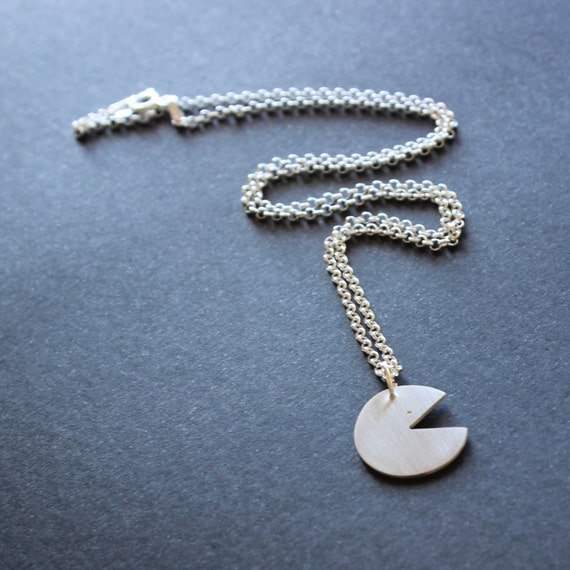 Items similar to Pac-man Necklace. Sterling Silver. Handmade ...