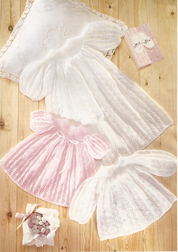 PDF Knitting Pattern Baby Christening Robe Dress & Coat to