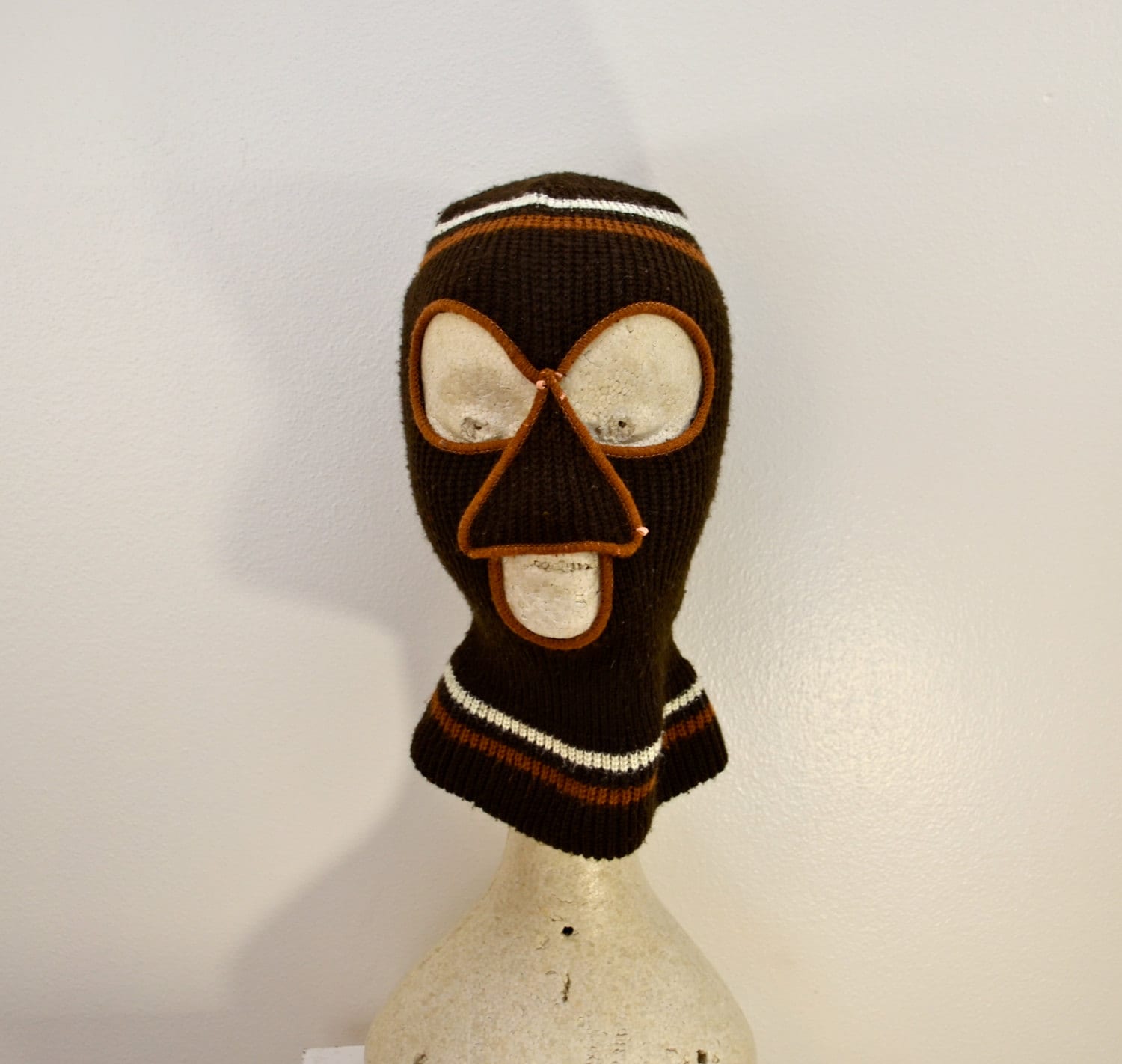 Vintage Brown With Stripes Ski Mask Winter Hat Face Mask