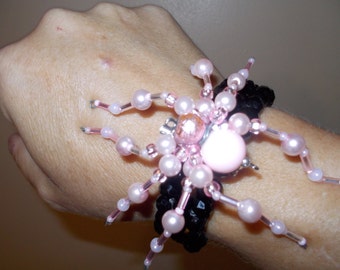Pink Beaded spider bracelet/broach.