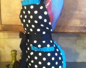 RETRO, Polka Dot Apron, Pin up apron, Pick Your Color Trim, Scotch Guarded
