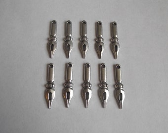 Pen Nib charms- ten charms- antique silver charms