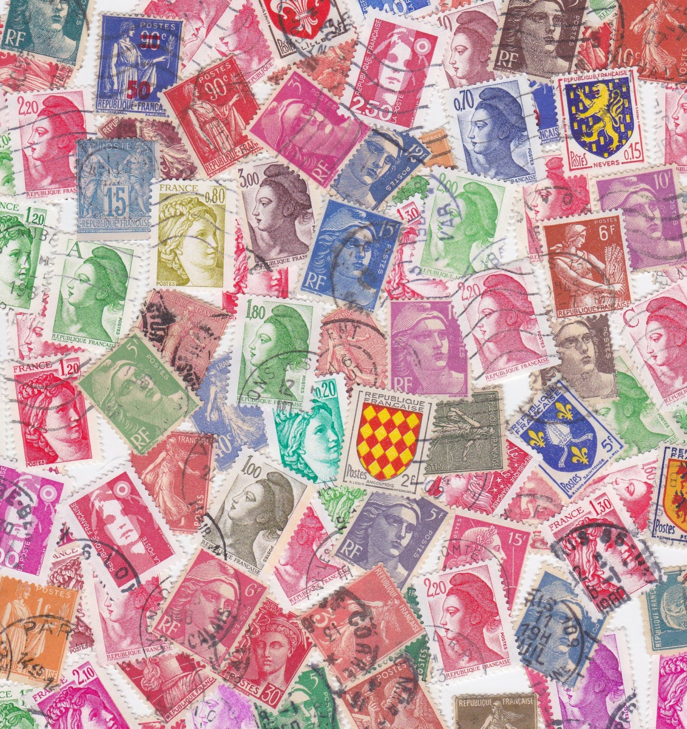 Lot of Vintage French Postage Stamps for Altered Arts Collage