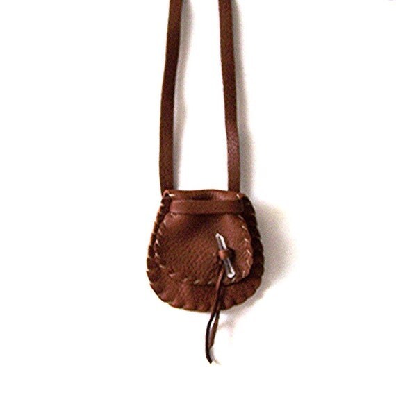 Leather Medicine Bag / Neck Pouch....BROWN...Lg by bonesinger