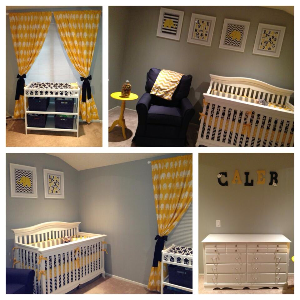 Crib Set Bedding Navy Yellow and Gray Made to Order