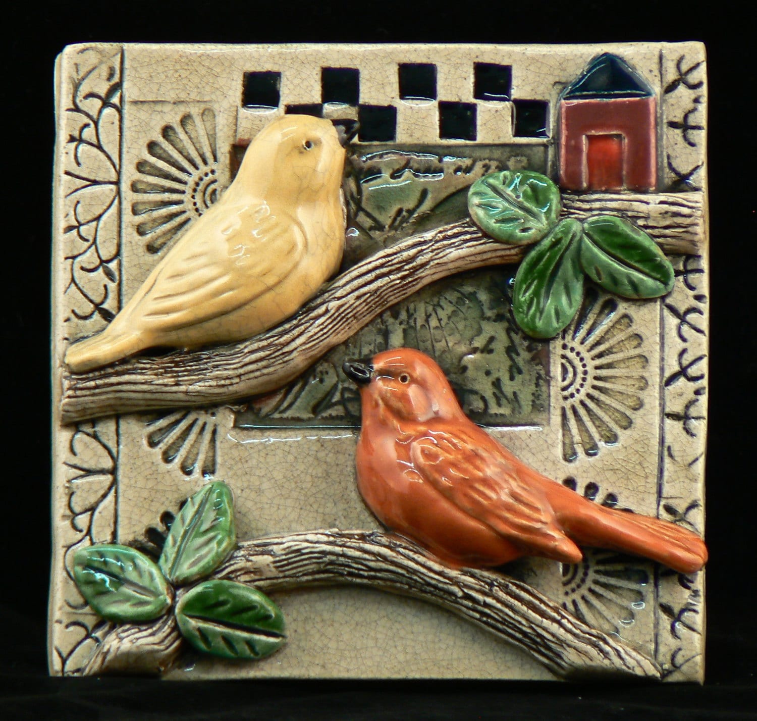 Ceramic Tile Two Birds by tilebyfire on Etsy
