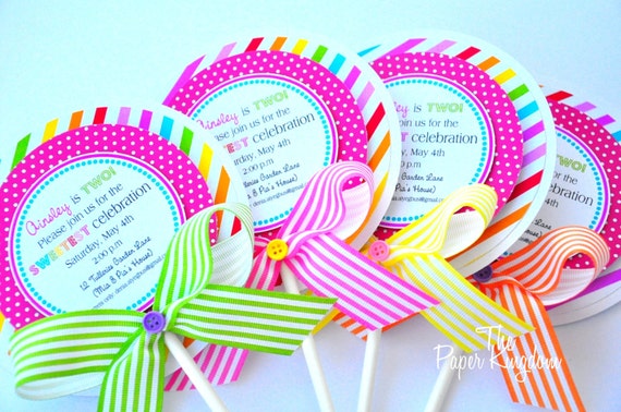 Lollipop Invitations, Candyland Lollipop Invitations, Candyland Birthday Party