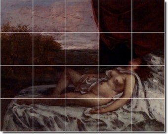 S-M-L-XL Custom Ceramic Nudes Painting Tile Mural. Femme Nue Endormie By Gustave Courbet