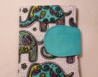 Kindle Paperwhite Cover, iPad Mini cover, Book Style, Kindle Touch Cover, Kindle Fire Cover, Turquoise Elephants