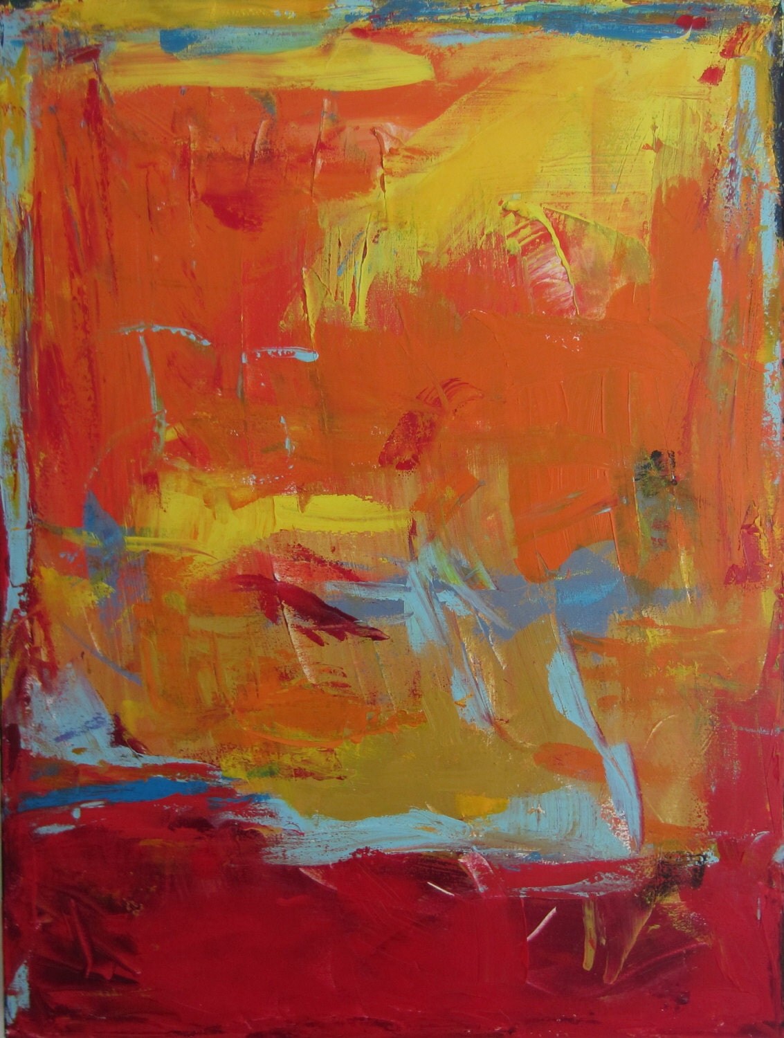 Red Orange Yellow Art Abstract Painting Modern 30x40 inches