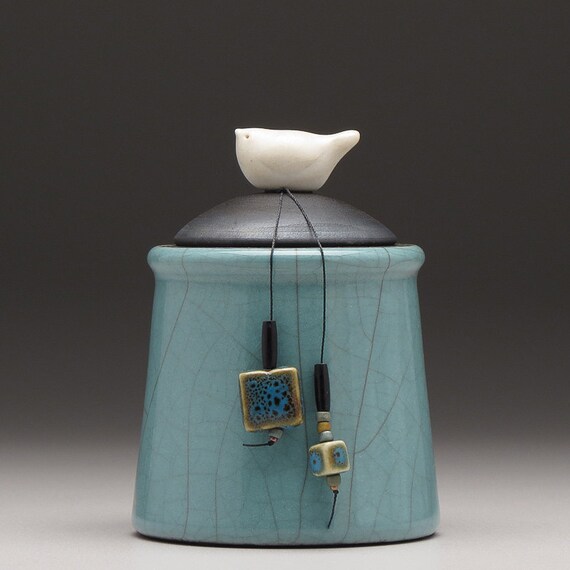 Ceramic Bird jargreen handmade pottery jar home decorLittle