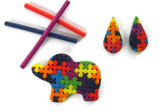 Small Elephant Rainbow Brooch plus Drop Stud Earrings