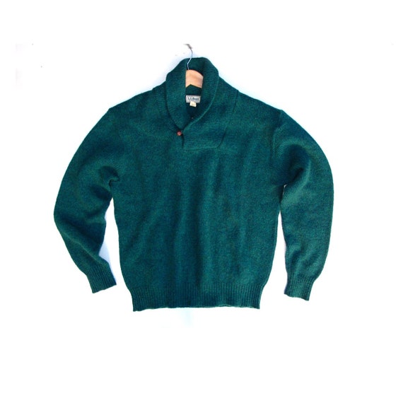 LL Bean USA Wool Sweater Rag Yarn Jade Green Woodland Jumper