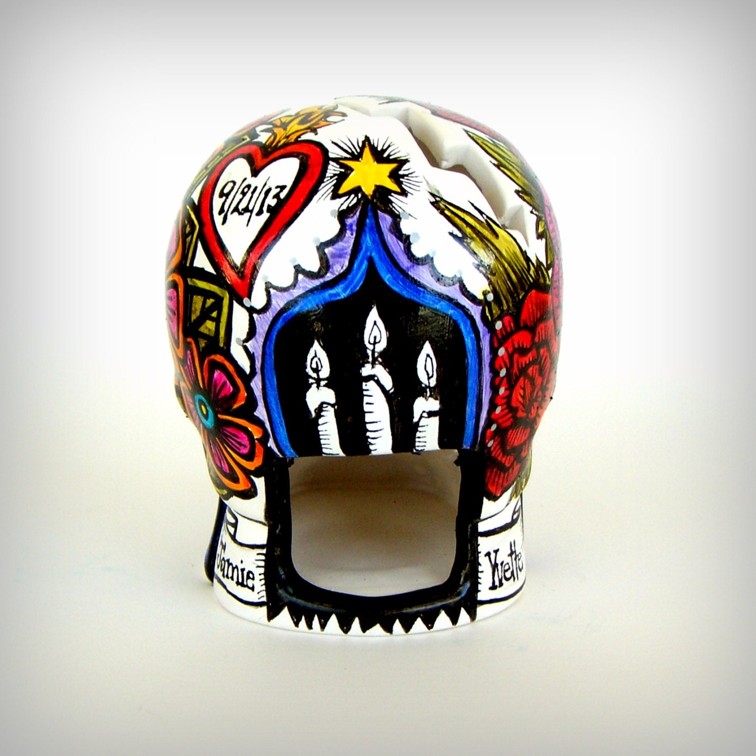 Ceramic Sugar Skull Lantern Day of the Dead Votive by sewZinski