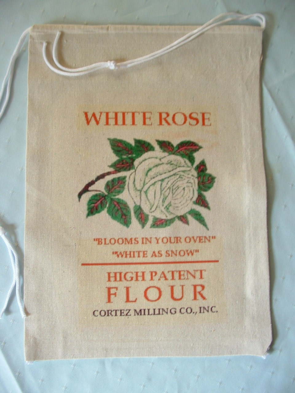 WHITE ROSE FLOUR Novelty Flour Sack Bag Cortex by AuntBevTreasures