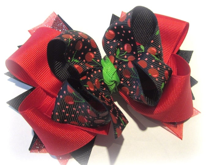 Boutique Hair Bow, Red Cherries Hair Bow, Boutique Hair Bow, Sweet Cherry Hairbow, Big Red Bows, Fruit Hairbow, Red Cherry Bow, Cherries bow