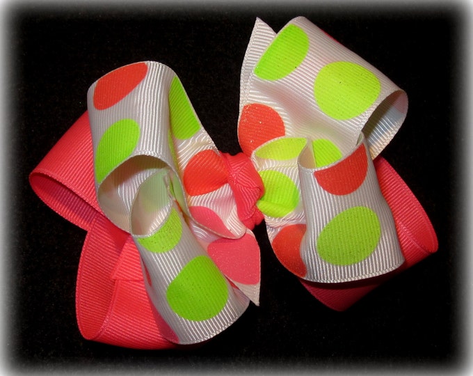 NEON Glitter Bow, Double Layered Hair Bow, Girls Hairbows, Boutique Bow, Big Hairbows, large bows, Neon hairbow, Jumbo dot Bow, Coral Bows