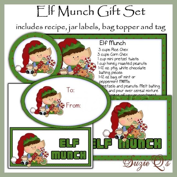 Elf Munch Gift Set Jar Labels Bag Topper Tag And Recipe elf-munch-gift-set-jar-labels-bag-topper-tag-and-recipe