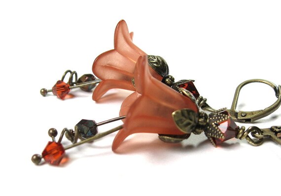 Flower Earrings Burnt Tangerine Orange Fashion by jewelrybyNaLa
