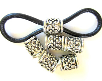 16 Antique silver beads Large hole tube beads 10mm x 9mm hole 6mm boho chic jewerly supply 608AB R1