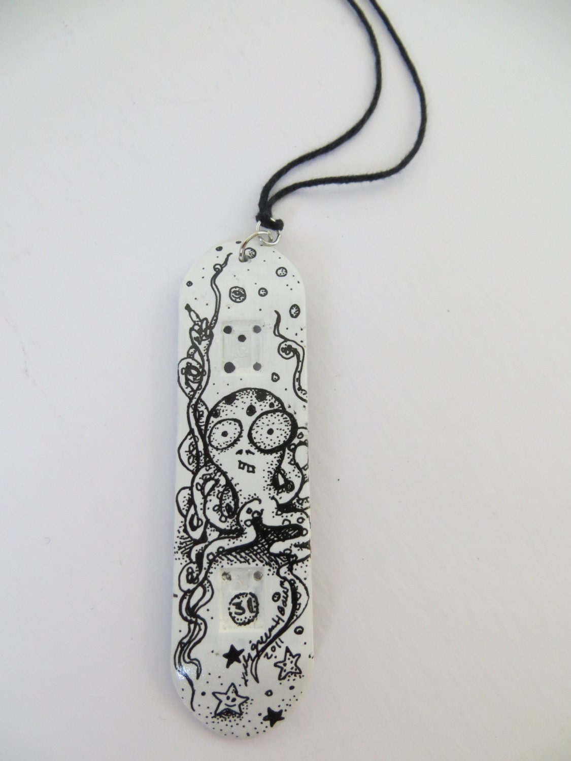 SALE Original Pen and Ink Art necklace Skate Board by frootkake