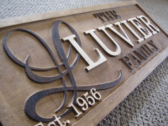 Personalized Family Name Signs custom wedding gift CARVED