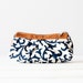 Floral makeup bag, beauty storage case in blue with white and Brown leather