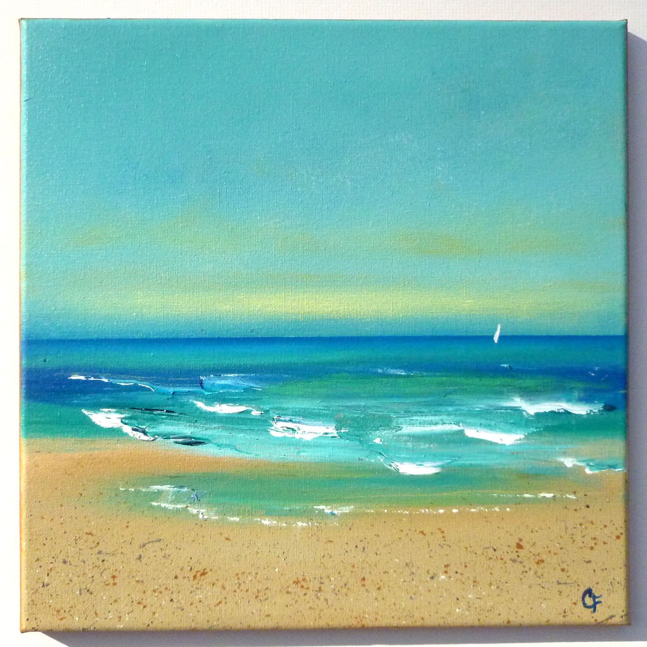 Beach painting caribbean seascape 12x12 acrylic painting with