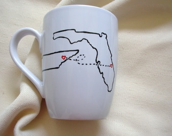 Handpainted State to State Mug, Personalized Mug, Retirement, Wedding