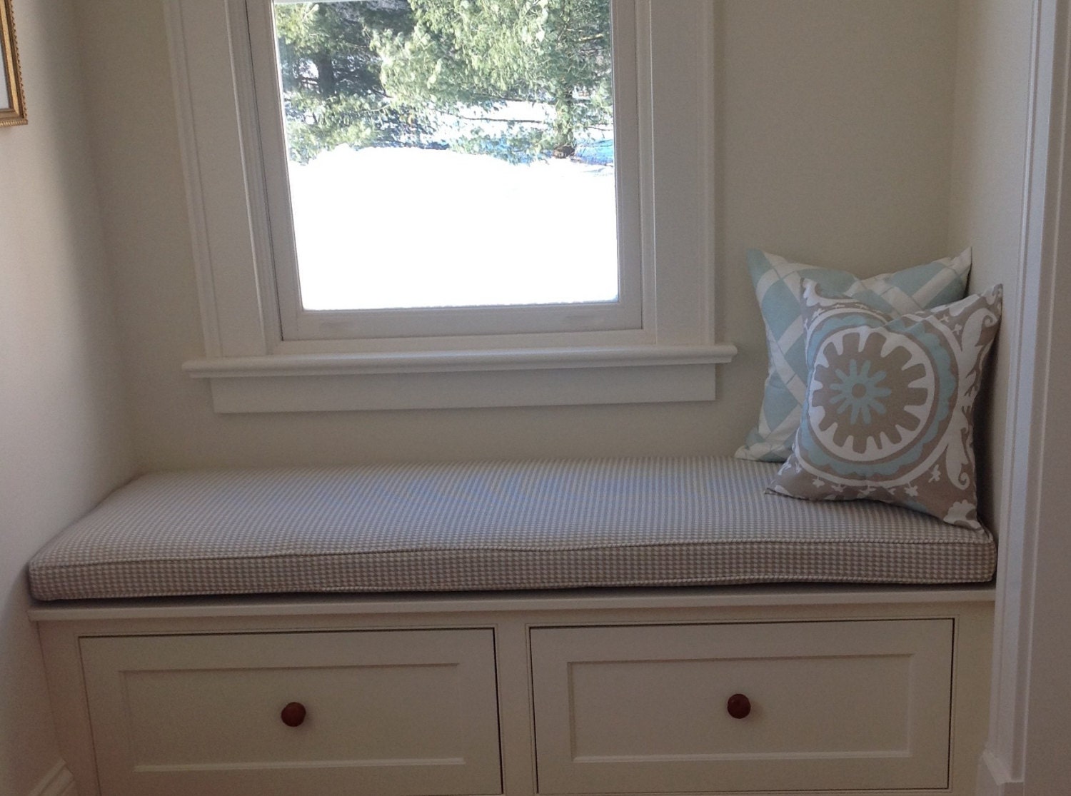 Custom Sewn Window Seat Cushion with Cording Playroom