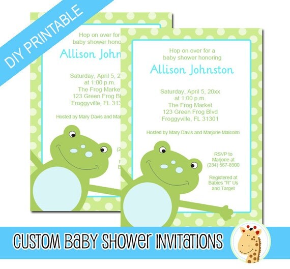 Green Leap Frog Baby Shower Invitations, Print your own PDF file ...