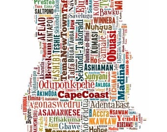 Ghana Map Typography Color Map Poster Print