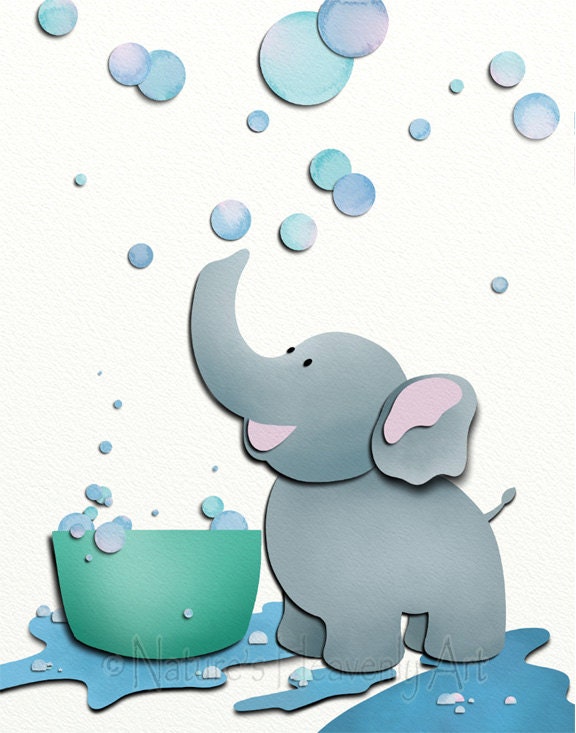 11 x 14 Kids Bathroom Wall Art Print Elephant Childrens Art