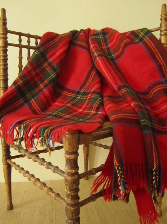 Vintage RED PLAID throw blanket 100% wool by CarliBeardsleyStudio