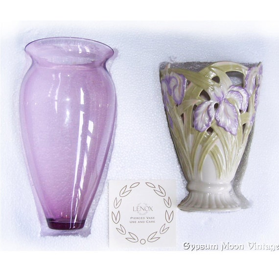 Vintage Lenox Pierced Iris Vase / 1980s Lenox Iris Two Piece