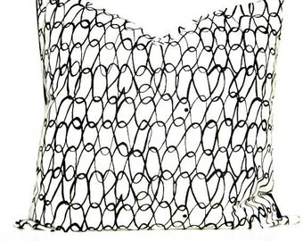Sale 11.00 Geometric Pillow Cover Cushion Black White Ovals Links Modern Decorative Repurposed 18x18