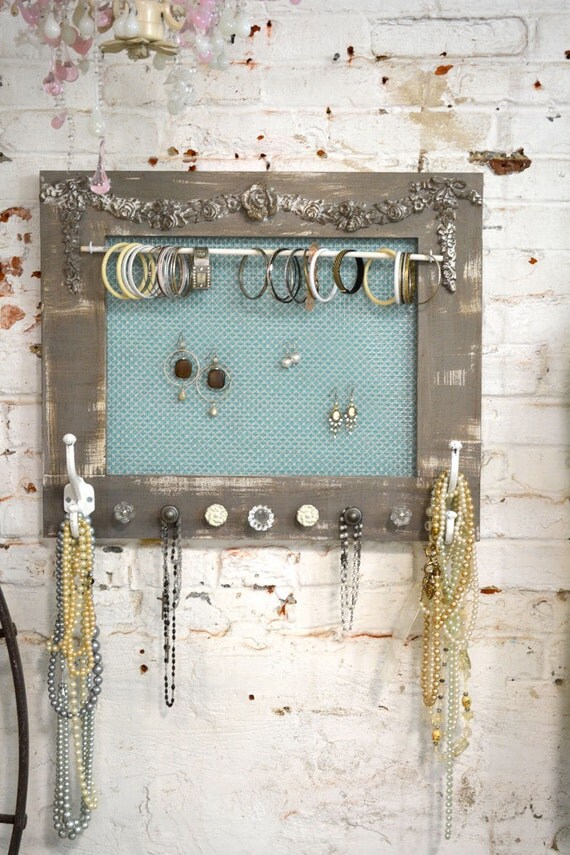 Painted Cottage Chic Shabby Farmhouse Jewelry Organizer HD105