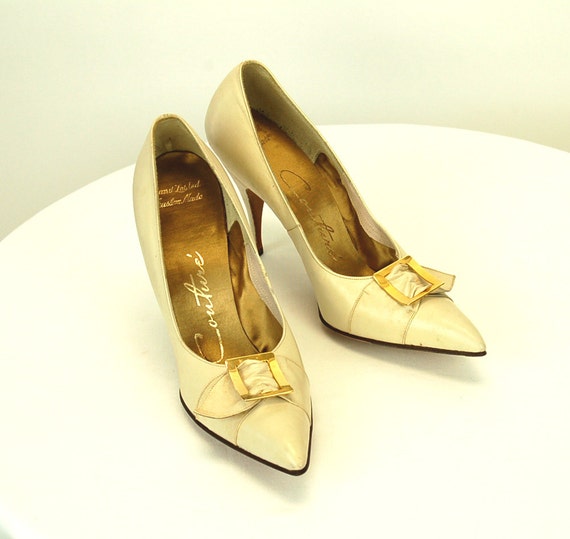 1950s stiletto heels high heels bone color heels by vintagerunway