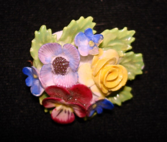 Bone China Floral Brooch Made In England Costume Jewelry