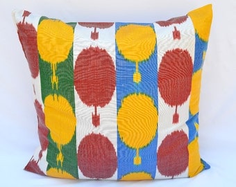 red, yellow, blue, green, ikat pillow cover, accent pillow, throw pillow, SilkWay