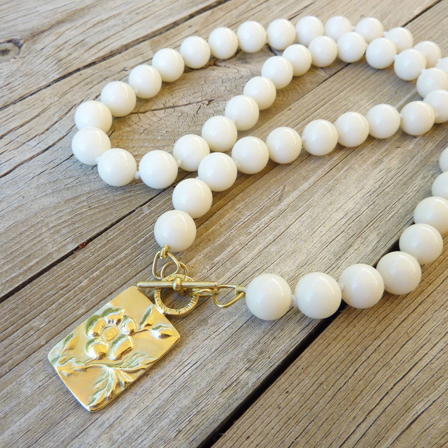 RESERVED White Coral Necklace 18K Gold pendant by RuthaJewelry