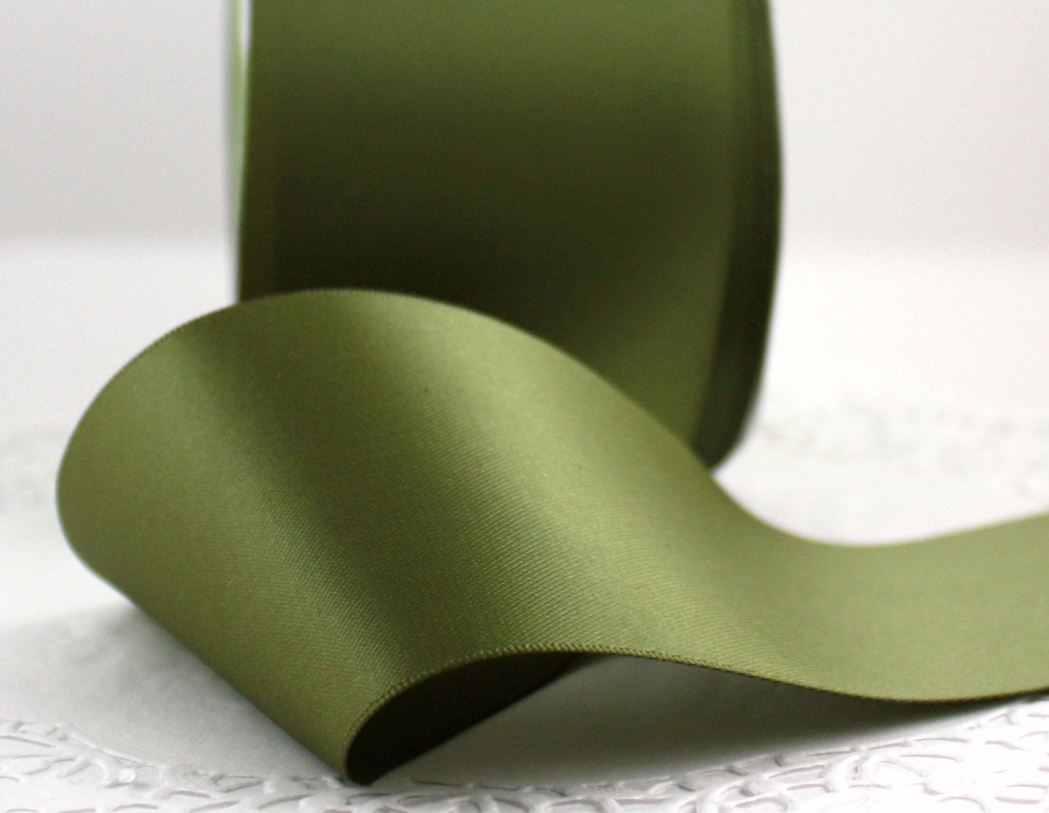 Olive Green Satin Ribbon 2.5 wide Double Faced by ThePaperSandbox